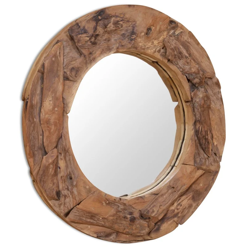 Miroir mural décoratif rond Teck marron 80 cm DEC022670