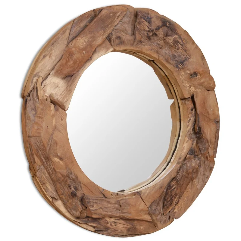 Miroir mural décoratif rond Teck marron 80 cm DEC022670