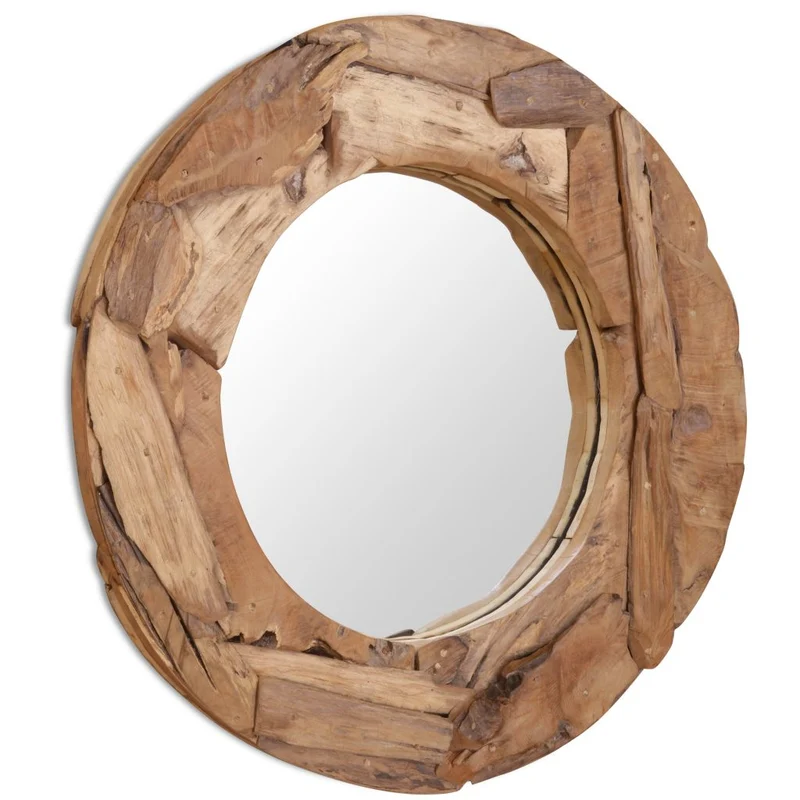 Miroir mural décoratif rond Teck marron 80 cm DEC022670