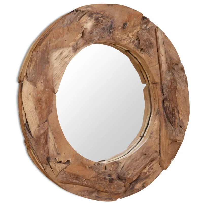 Miroir mural décoratif rond Teck marron 80 cm DEC022670