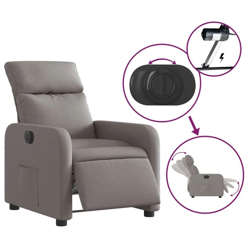 Fauteuil relax TV fonction d'inclinaison électrique très confortable en tissu taupe DEC028575