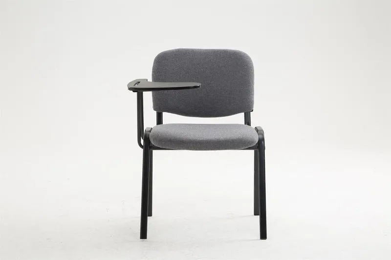 Chaise visiteur avec petite table rabattable pupitre en tissu gris support métal noir BUR10657