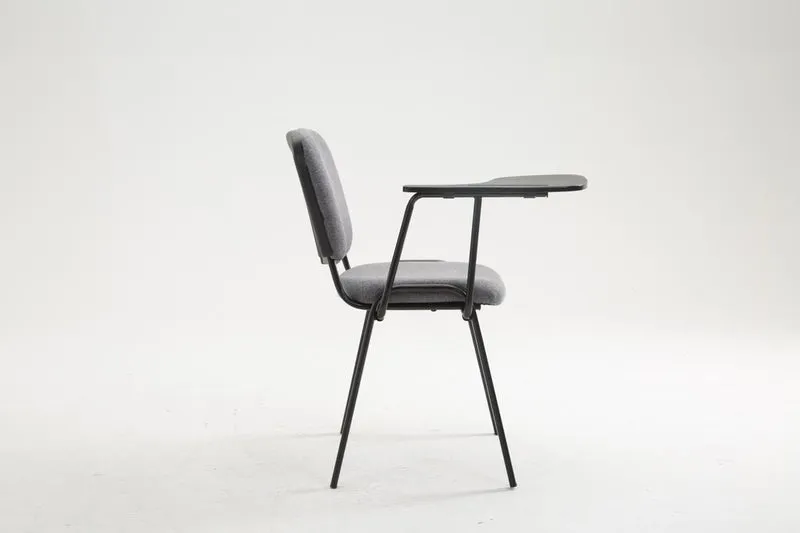Chaise visiteur avec petite table rabattable pupitre en tissu gris support métal noir BUR10657