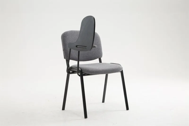 Chaise visiteur avec petite table rabattable pupitre en tissu gris support métal noir BUR10657