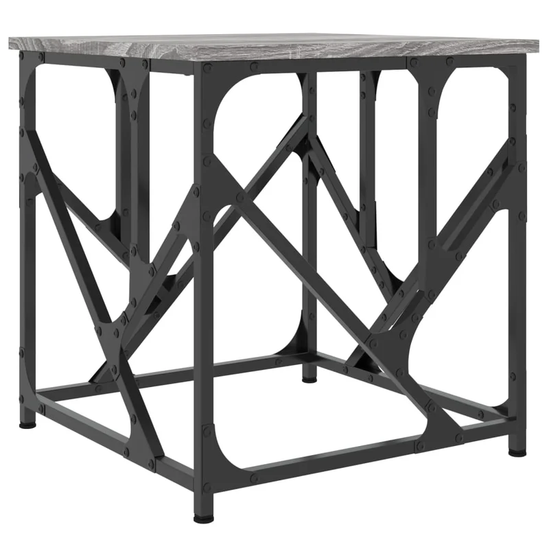 Table d'appoint style industriel 45 x 45 x 47,5 cm bois d'ingénierie gris et métal DEC040015