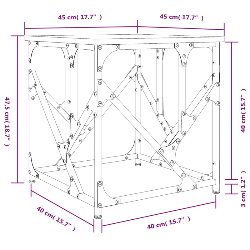 Table d'appoint style industriel 45 x 45 x 47,5 cm bois d'ingénierie gris et métal DEC040015