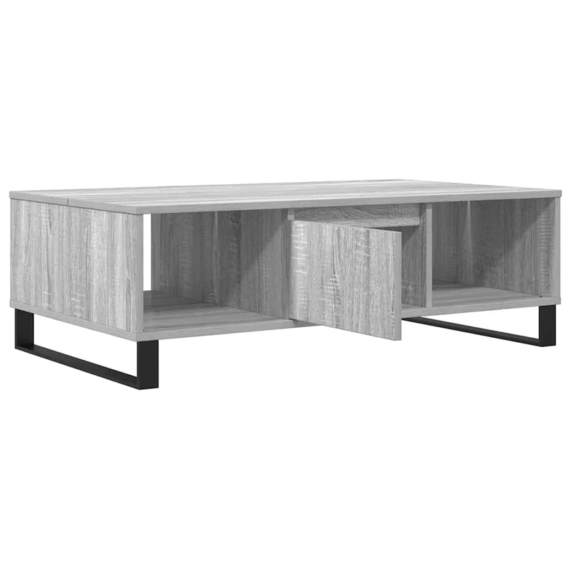 Table basse avec 3 compartiments 104 x 60 x 35 cm bois d'ingénierie gris et fer DEC040001