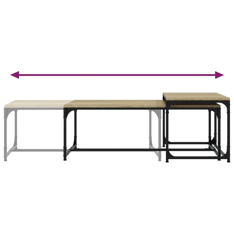 Lot de 2 tables basses d'appoint style industriel en bois d'ingénierie et acier DEC040390