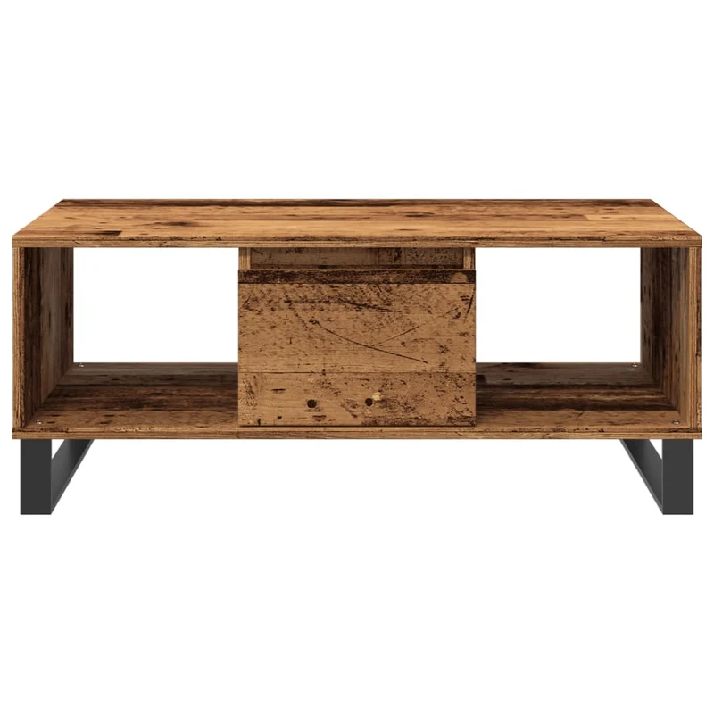 Table basse avec tiroir et compartiment ouvert 90 x 50 x 36,5 cm bois d'ingénierie marron et métal DEC040212