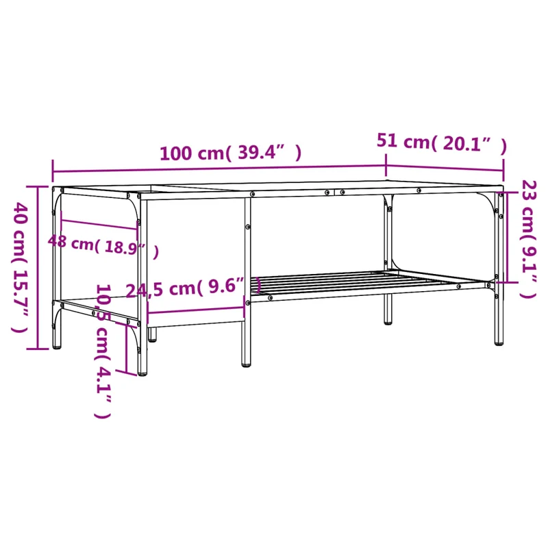 Table basse style industriel 100 x 51 x 40cm bois d'ingénierie et métal DEC040172