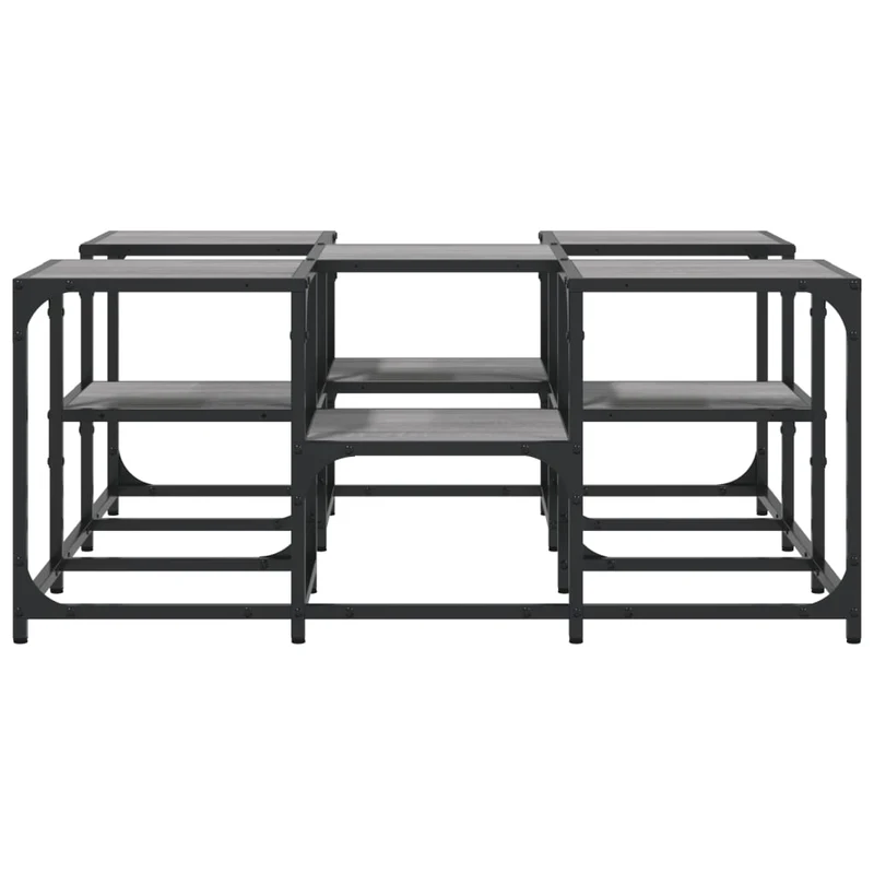 Table basse design industriel 91 x 91 x 40 cm bois d'ingénierie gris et métal DEC040168