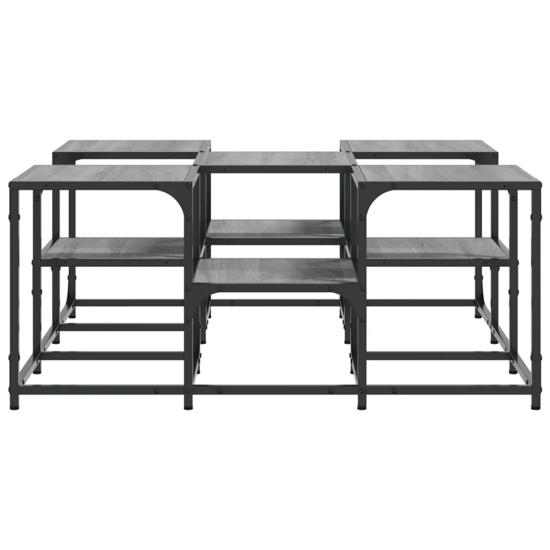 Table basse design industriel 91 x 91 x 40 cm bois d'ingénierie gris et métal DEC040168