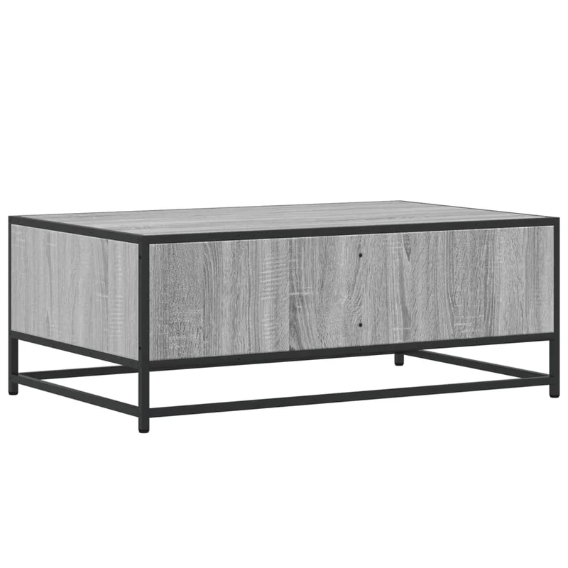 Table basse avec tiroir style industriel 90 x 57 x 35 cm bois d'ingénierie gris et métal DEC040159