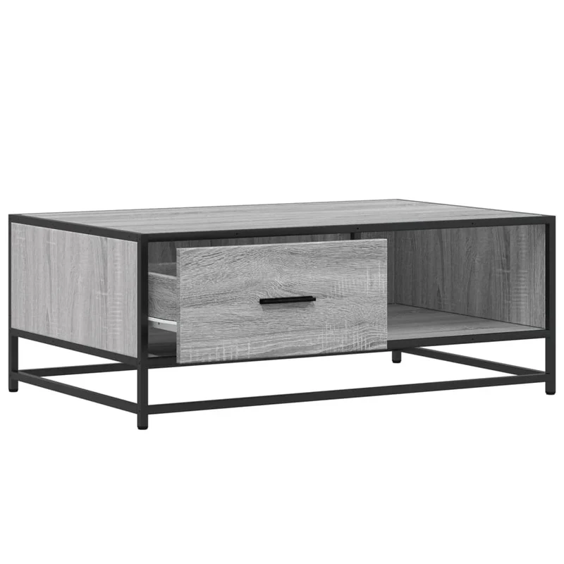 Table basse avec tiroir style industriel 90 x 57 x 35 cm bois d'ingénierie gris et métal DEC040159