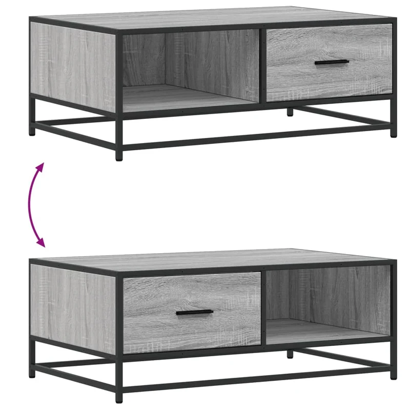Table basse avec tiroir style industriel 90 x 57 x 35 cm bois d'ingénierie gris et métal DEC040159