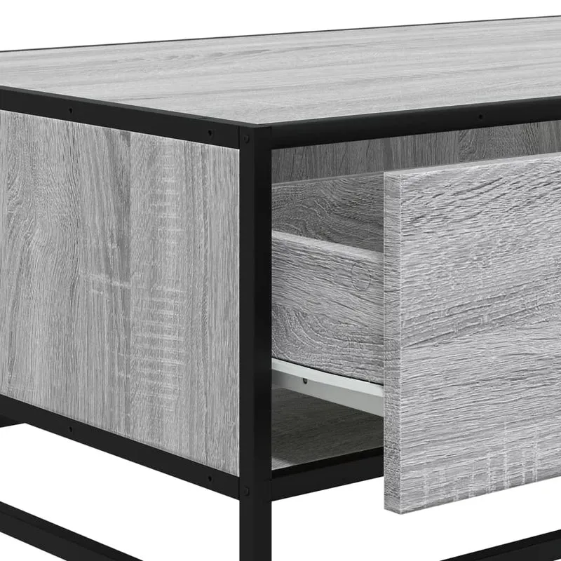 Table basse avec tiroir style industriel 90 x 57 x 35 cm bois d'ingénierie gris et métal DEC040159