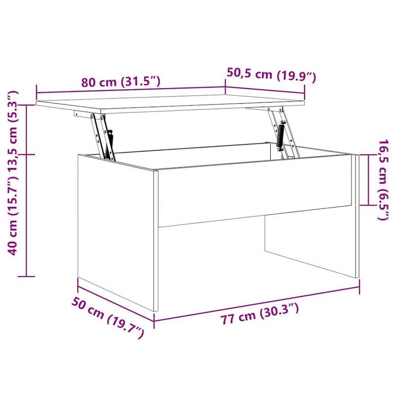 Table basse avec plateau relevable 80 x 50,5 x 41,5 cm bois d'ingénierie gris DEC040086