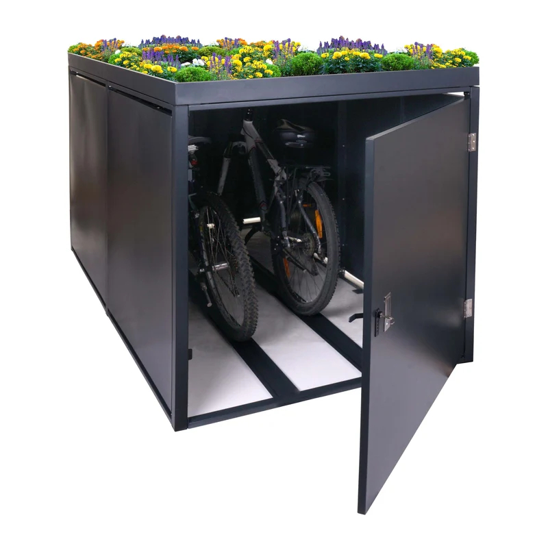 Garage 2 vélos avec jardinière verrouillable en acier galvanisé 125x113x208cm anthracite 04_0006955