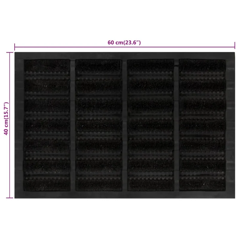 Paillasson rectangulaire 40 x 60 cm caoutchouc et fibre de coco noir DEC040648