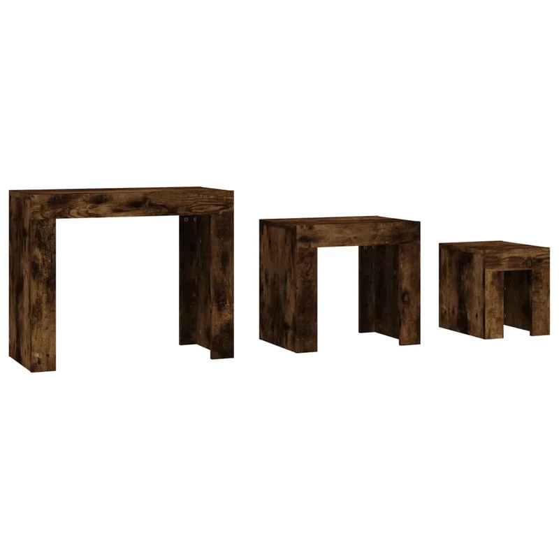Lot de 3 tables d'appoint gigognes en bois d'ingénierie marron DEC040539
