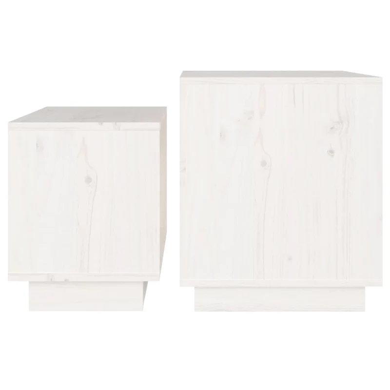 Lot de 2 tables d'appoint chevet en bois de pin massif blanc DEC040487