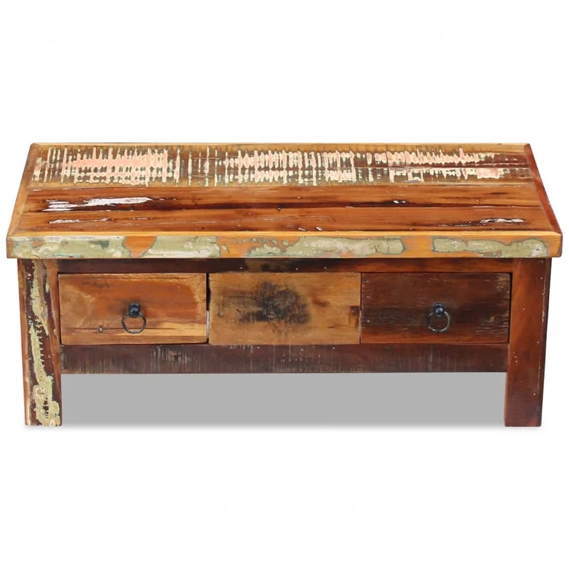 Table basse avec tiroirs en bois de récupération effet vieilli coloré 90 x 45 x 35 cm DEC040218