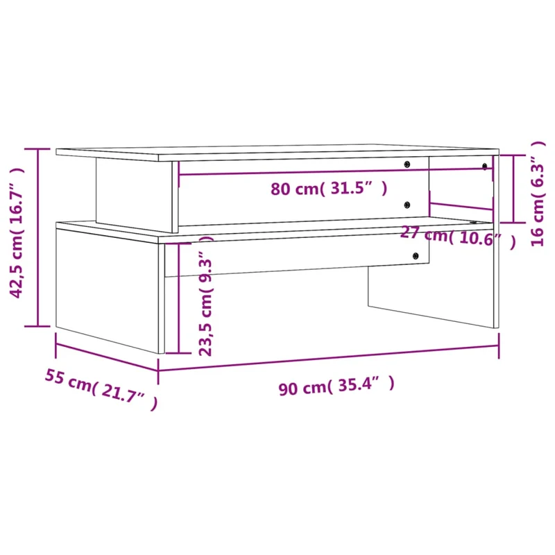 Table basse avec étagère 90 x 55 x 42,5 cm bois d'ingénierie gris DEC040158