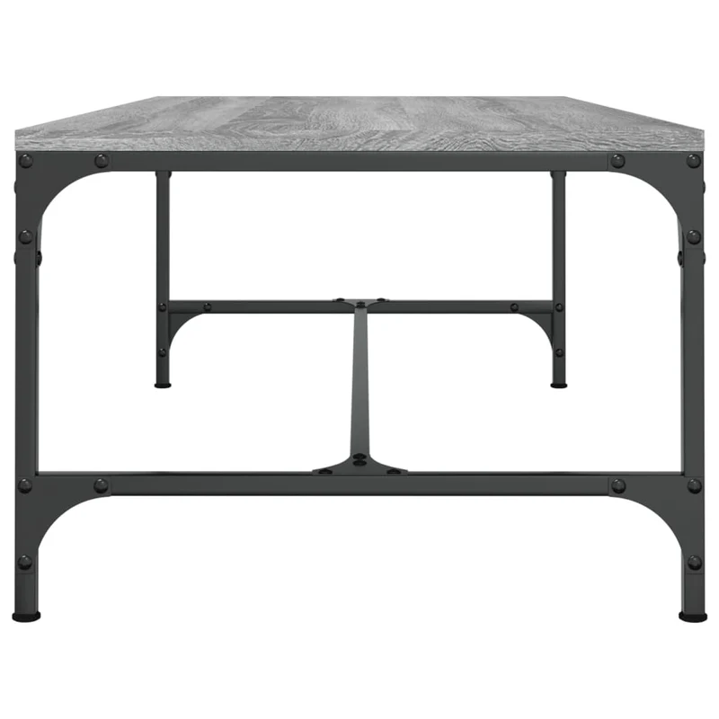 Table basse design industriel 80 x 50 x 35 cm bois d'ingénierie gris et acier DEC040087
