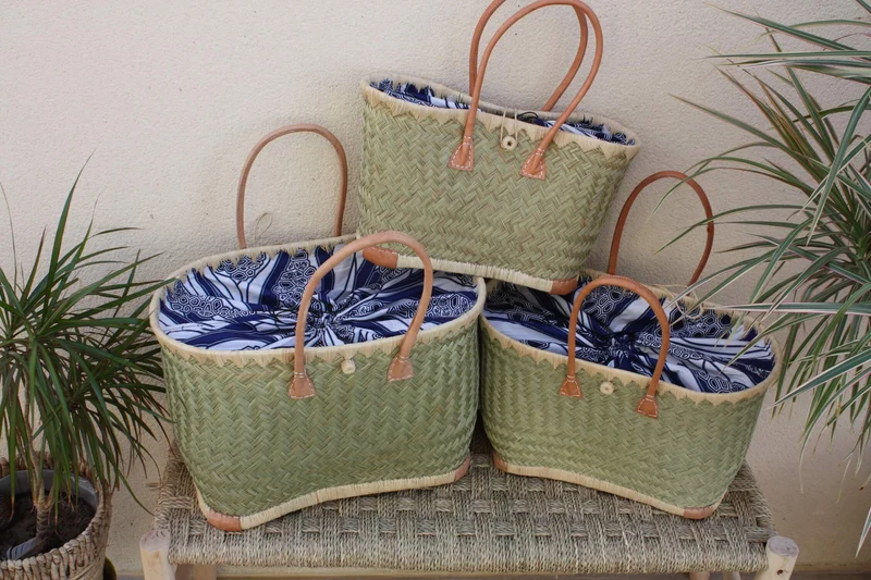 Panier cabas tissu WAX africain - Sac XXL Anses Longues - 3 TAILLES - idéal marchés, courses, plage... raphia palmier roseau osier