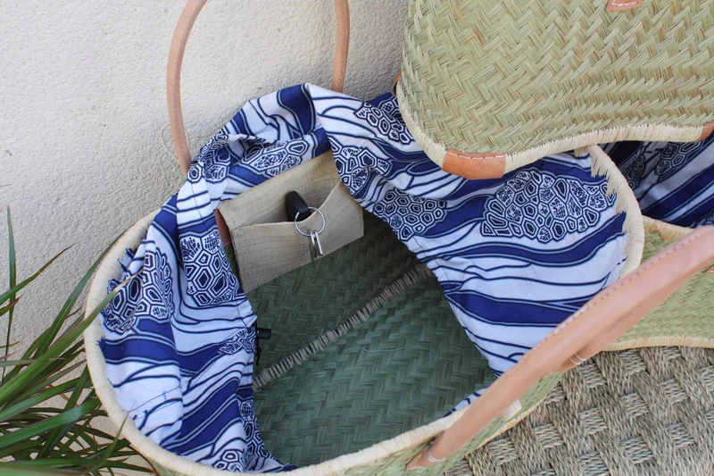 Panier cabas tissu WAX africain - Sac XXL Anses Longues - 3 TAILLES - idéal marchés, courses, plage... raphia palmier roseau osier