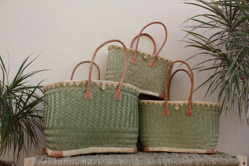 Panier cabas tissu WAX africain - Sac XXL Anses Longues - 3 TAILLES - idéal marchés, courses, plage... raphia palmier roseau osier
