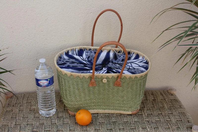 Panier cabas tissu WAX africain - Sac XXL Anses Longues - 3 TAILLES - idéal marchés, courses, plage... raphia palmier roseau osier