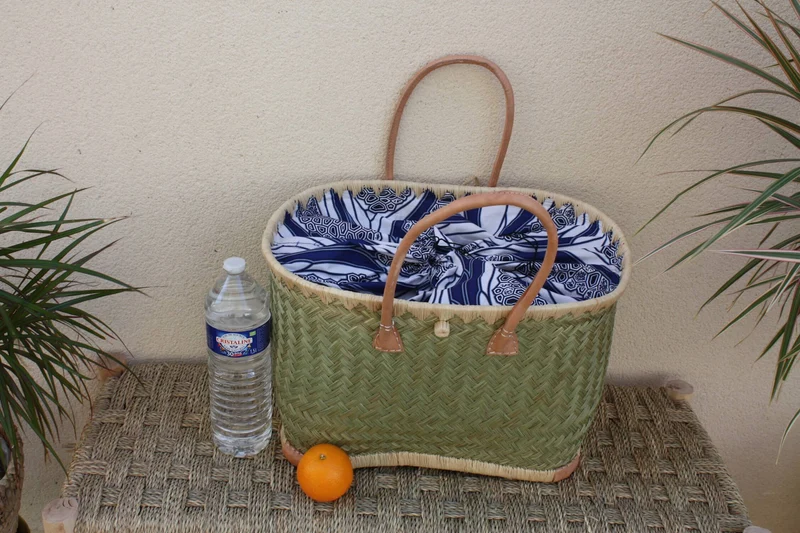 Panier cabas tissu WAX africain - Sac XXL Anses Longues - 3 TAILLES - idéal marchés, courses, plage... raphia palmier roseau osier