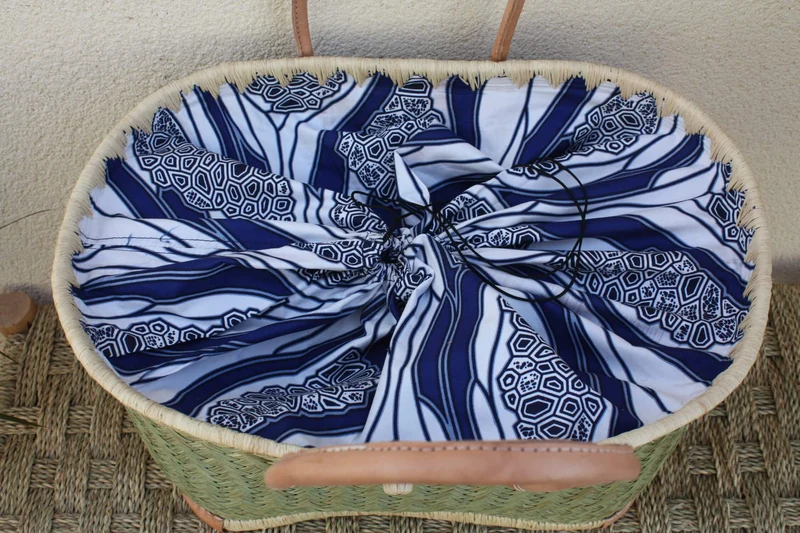 Panier cabas tissu WAX africain - Sac XXL Anses Longues - 3 TAILLES - idéal marchés, courses, plage... raphia palmier roseau osier
