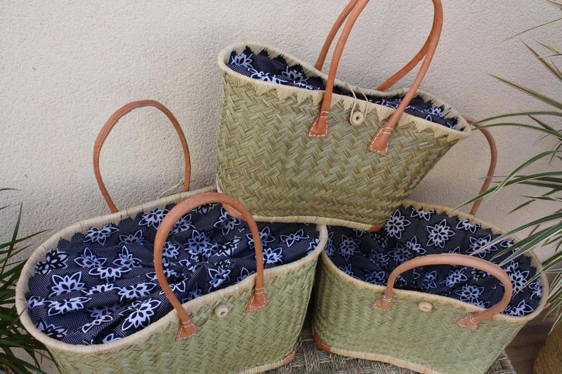 Panier avec tissu WAX africain moderne - Sac paille 3 TAILLES - cabas de marchés, courses, plage...