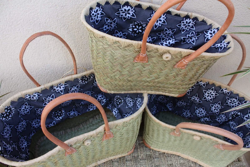 Panier avec tissu WAX africain moderne - Sac paille 3 TAILLES - cabas de marchés, courses, plage...