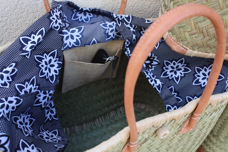 Panier avec tissu WAX africain moderne - Sac paille 3 TAILLES - cabas de marchés, courses, plage...