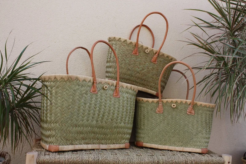Panier avec tissu WAX africain moderne - Sac paille 3 TAILLES - cabas de marchés, courses, plage...