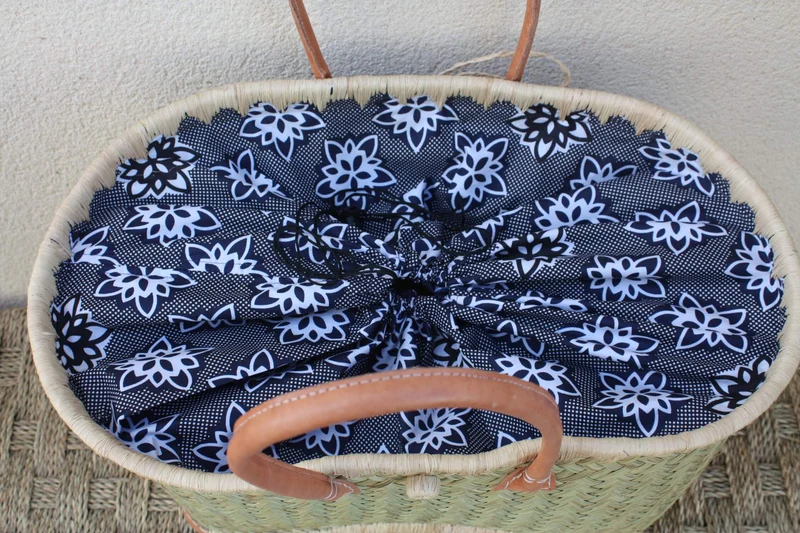Panier avec tissu WAX africain moderne - Sac paille 3 TAILLES - cabas de marchés, courses, plage...