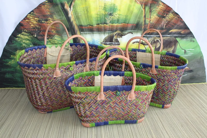 Cabas à courses - Panier magnifique tressage 3 couleurs - Sac Artisanal de Madagascar - 3 tailles au choix -