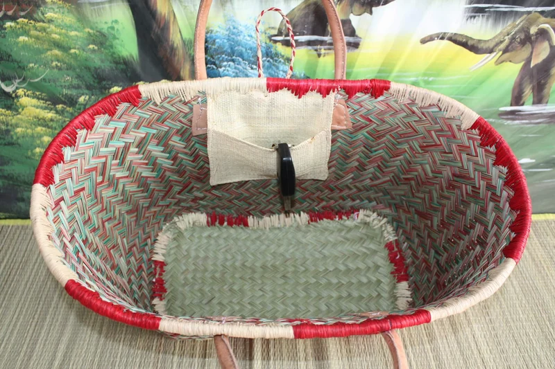 Panier à courses - Sac Cabas Rouge & Vert - 3 TAILLES - tressé à la main - marchés, plage...