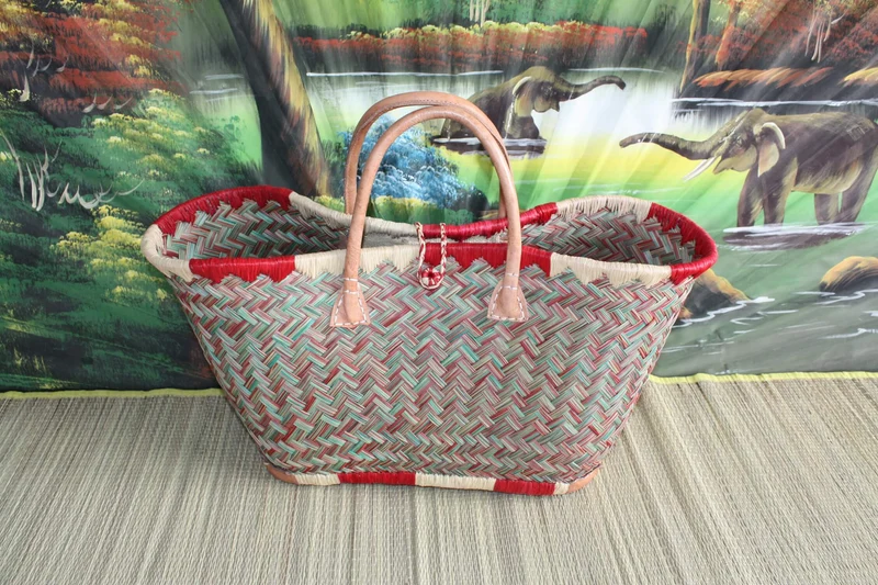 Panier à courses - Sac Cabas Rouge & Vert - 3 TAILLES - tressé à la main - marchés, plage...