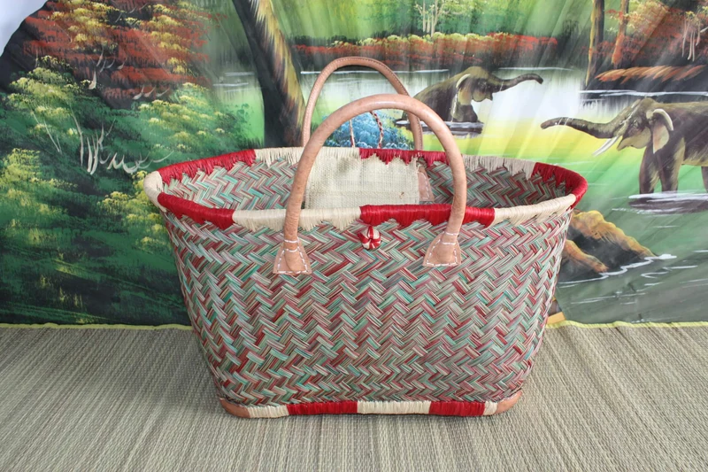 Panier à courses - Sac Cabas Rouge & Vert - 3 TAILLES - tressé à la main - marchés, plage...