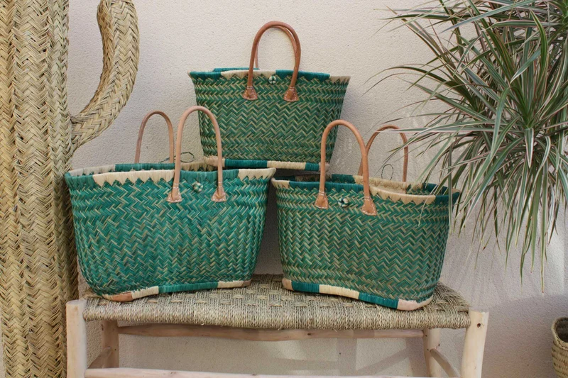 BEAU Panier Turquoise XXL de MADAGASCAR - 3 tailles - Sac Cabas - courses , marchés , plage ...