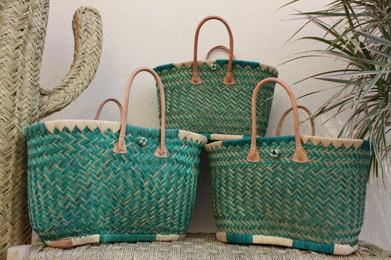 BEAU Panier Turquoise XXL de MADAGASCAR - 3 tailles - Sac Cabas - courses , marchés , plage ...
