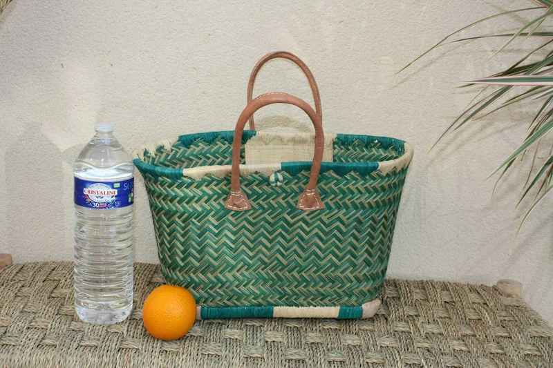 BEAU Panier Turquoise XXL de MADAGASCAR - 3 tailles - Sac Cabas - courses , marchés , plage ...