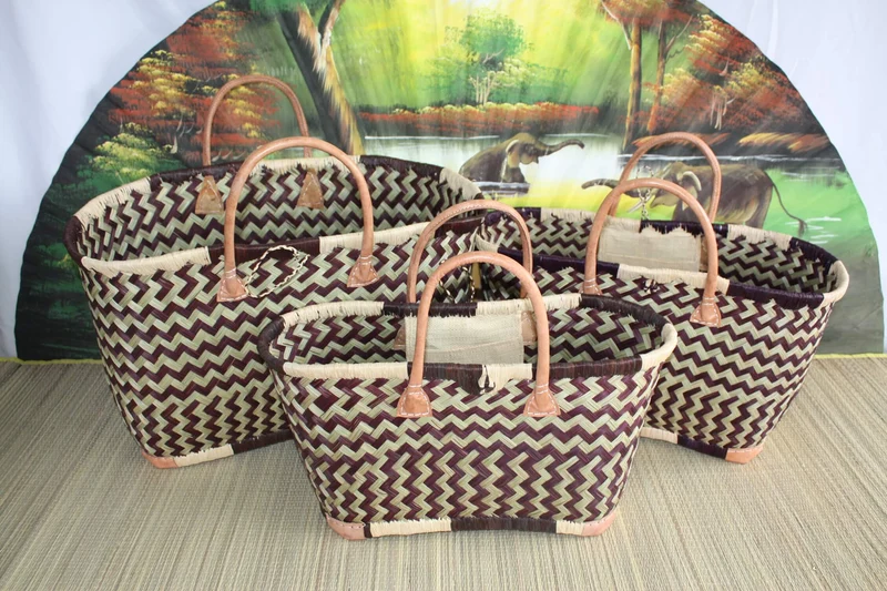 PANIER à courses tressé de Madagascar - CABAS SAC Naturel et Noir - Fait Main - 3 tailles au choix -