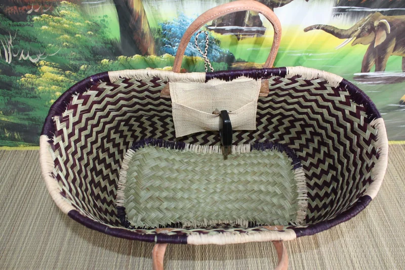 PANIER à courses tressé de Madagascar - CABAS SAC Naturel et Noir - Fait Main - 3 tailles au choix -
