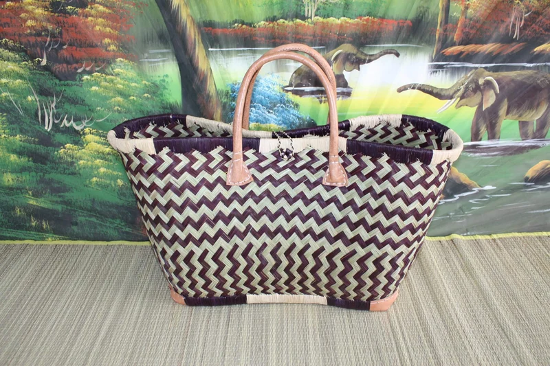 PANIER à courses tressé de Madagascar - CABAS SAC Naturel et Noir - Fait Main - 3 tailles au choix -
