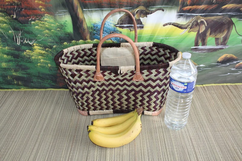 PANIER à courses tressé de Madagascar - CABAS SAC Naturel et Noir - Fait Main - 3 tailles au choix -